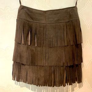 W by Worth brown suede tiered fringe mini skirt